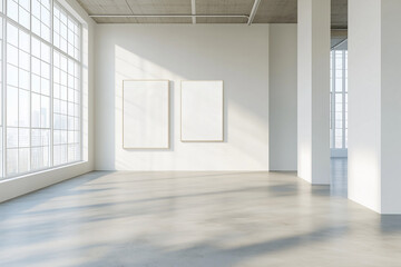 Minimalist White Room with Concrete Floor and Sunlight Shadows