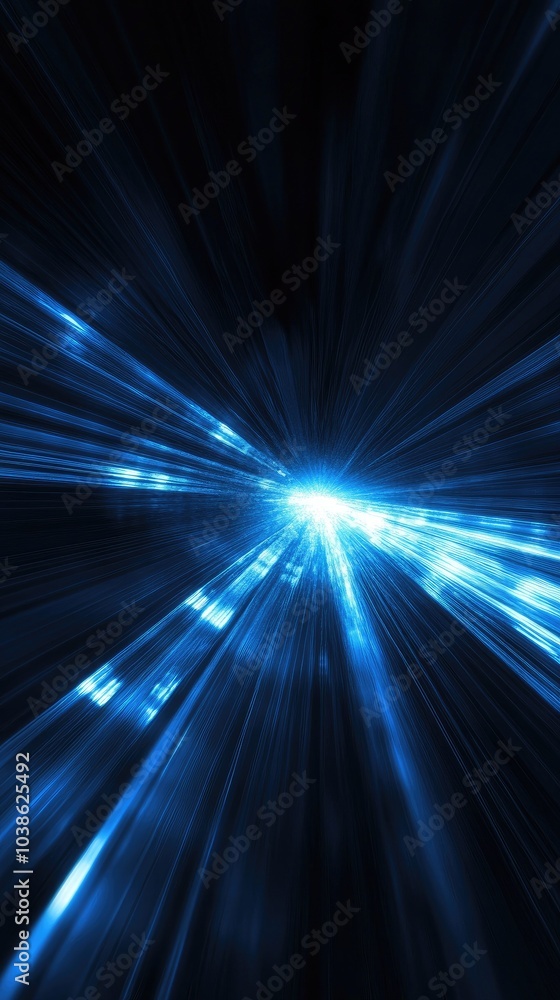 Wall mural dynamic blue light rays radiate from a central point, creating a vibrant and energetic visual effect