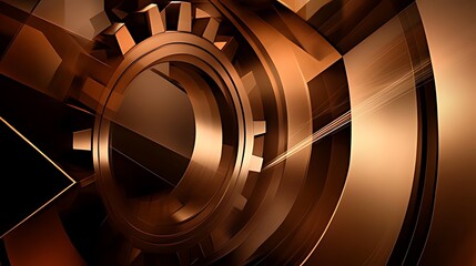 Abstract 3D render of a gear in a metallic brown color scheme.