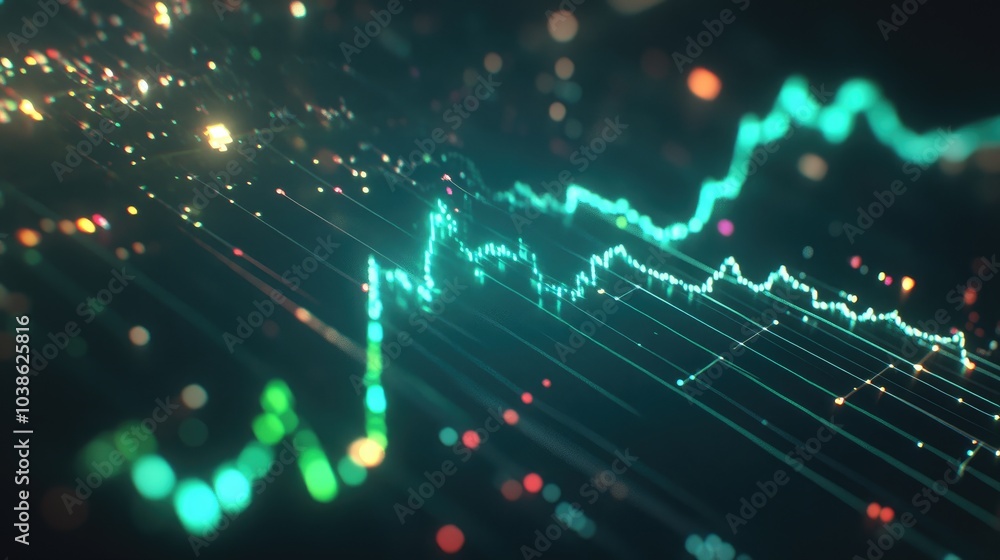 Poster abstract data visualization with bright colors and lines