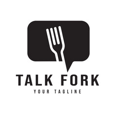 Simple Minimalist Bubble Chat with Fork for Food Cooking Cafe Restaurant or Chef Talk Chat Customer Service Illustration Icon Vector Logo Design