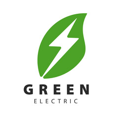 Simple Symbol illustration vector graphic design, combination of green colored leaf and electric bolt pictogram logo