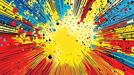 A colorful comic book background with a retro style, using a technique called halftone. It has a pop art feel.