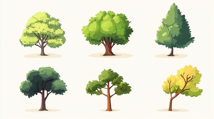 Fototapeta premium set of trees, isolated on white, 2D illustration