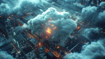 Obraz premium Cloud computing network with server data storage.