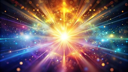 A radiant burst of celestial light emanating from the center of a cosmic expanse, illuminating the surrounding nebulae with a kaleidoscope of colors.