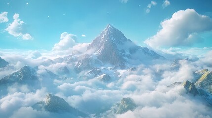 the view of a beautiful and amazing mountain towering above the clouds.