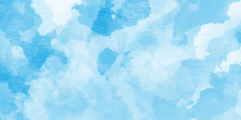 abstract Blue sky with white clouds background, Sky shades aquarelle painted paper textured canvas for vintage design, hand painted abstract blue watercolor background.