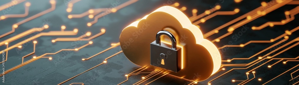 Poster a digital cloud with a padlock symbolizes secure data storage and cybersecurity in a technology-them