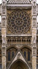 Gothic Rose Window Facade with Intricate Stone Sculptures