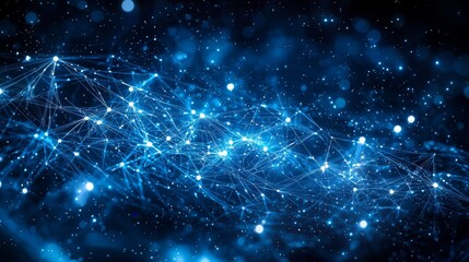 Obraz premium A mesmerizing abstract pattern of blue light and interconnected dots, evoking a sense of futuristic technology and cosmic connections.