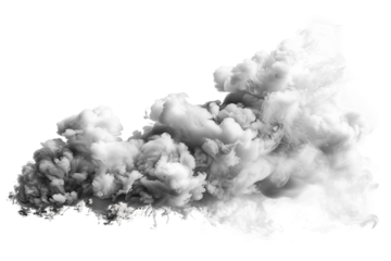 Thick gray smoke cloud creating a moody ambiance isolated on transparent background