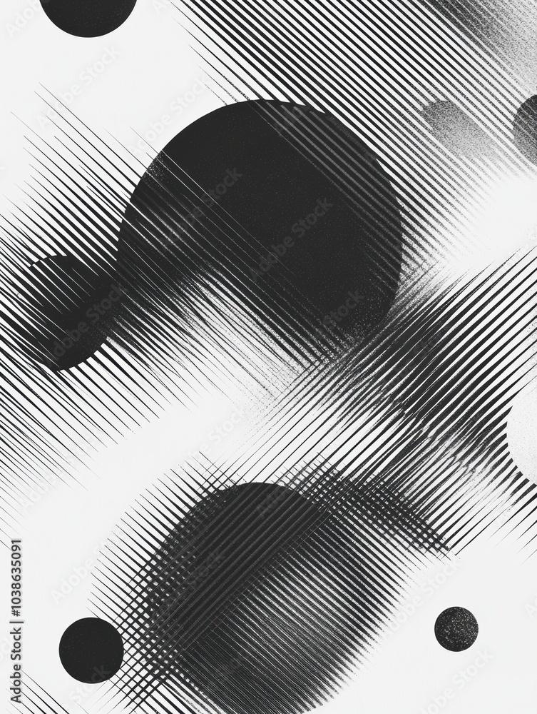 Poster large and small circles form an abstract geometric arrangement across a diagonal grid, creating a st