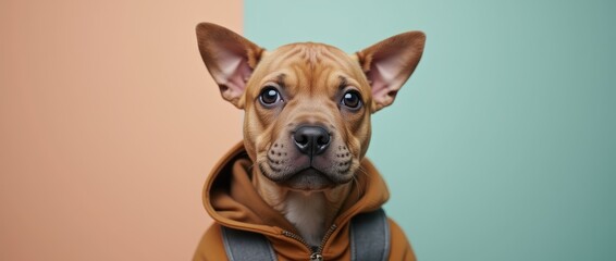 Obraz premium american bully wearing human clothing solid color background studio style portrait photo