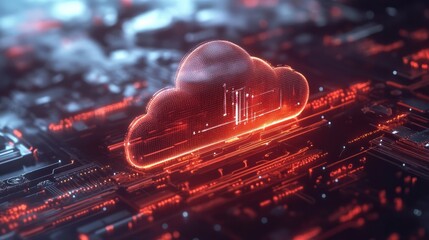 Futuristic representation of cloud technology with data connections and digital interfaces, illustrating modern cloud computing concepts.