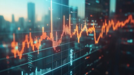 Obraz premium global business growth analysis and asset investment chart Business and Finance Up arrow Holographic economic chart, global economic trend analysis, financial graph analysis on virtual screen.