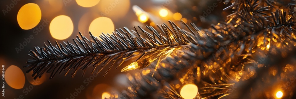 Poster golden and silver interwoven lines form a beautiful silhouette of a christmas tree, glowing softly i