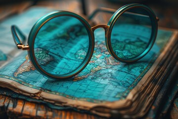 Vintage Round Glasses Laying on a World Map
