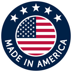 Made in America badge or icon symbolizing the quality and origin of the products from the USA. Sans serif font. Logo type. svg scalable vector for the web. High resolution
