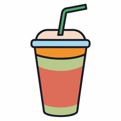 Hand-Drawn Drink in a Cup with Straw Illustration on White Background