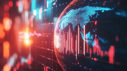 Digital globe with bar and line charts, light background, concept of business and technology, creative illustration. 3D Rendering