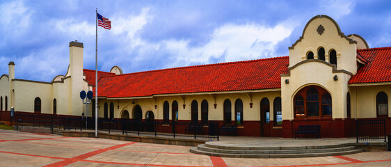 Tucumcari New Mexico’s Landmark Architecture of Railroad Museum, the restored original Union...