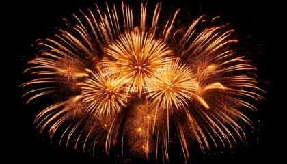 Obraz premium Beautiful illustration of colorful fireworks on plain black background. Colorful Fireworks in black sky background for New Year celebration concept. High quality illustration