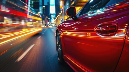 Fototapeta premium Red Car Night Drive