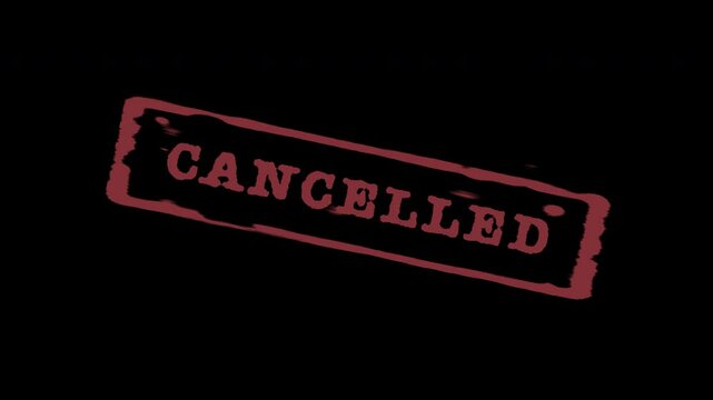 'Cancelled' rubber stamp animated drop animation alpha channel with transparent overlay [4K]