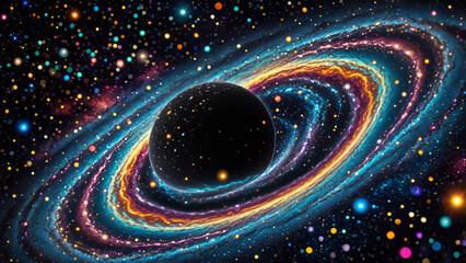Obraz premium Ultra detailed microscopic level image of a black colourful cosmic structure, dark entropy, gravitational pull, space dust, dreamy cosmic abstract background