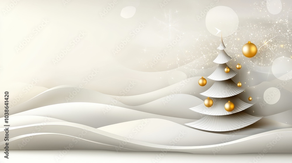 Fototapete an enchanting modern holiday background showcasing a cute christmas tree adorned with gold and white