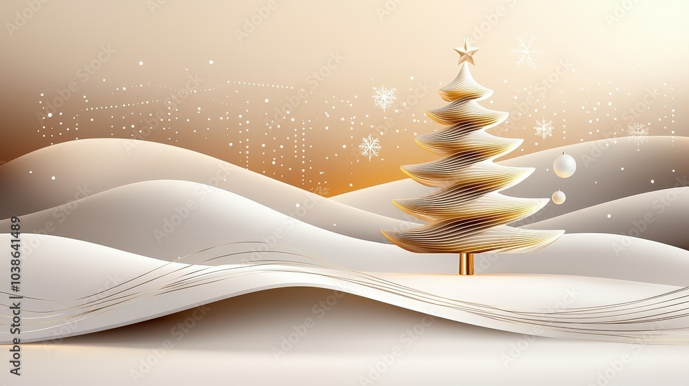 Fototapete an enchanting modern holiday background showcasing a cute christmas tree adorned with gold and white
