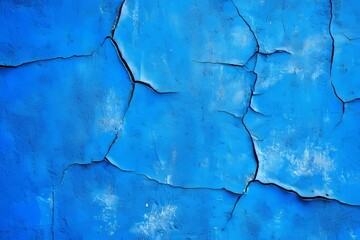 Obraz premium Cracked blue paint creating abstract shapes on wall