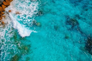 Fototapeta premium Turquoise water crashing against rocks in ocean bay