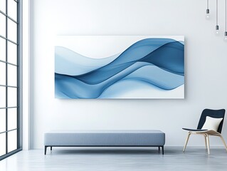 Fluid Waves: Contemporary Abstract Design in Shades of Blue for Stylish Sports Decor Posters in Minimalist White Settings