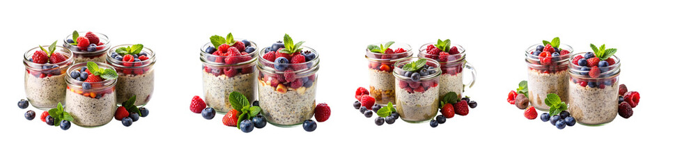 Chia Pudding with Fresh Berries and Mint, Cut Out.