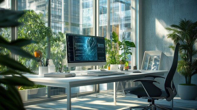 Mathematisch-technische Softwareentwicklerin im modernen B&Atilde;&frac14;ro