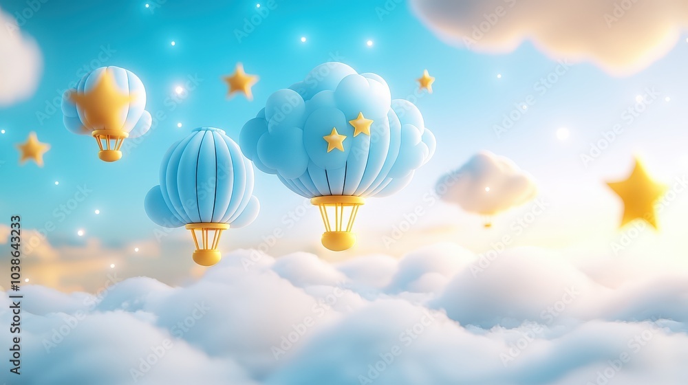 Aufkleber a visually appealing photograph of blue lanterns and auspicious clouds in a three-dimensional paper 