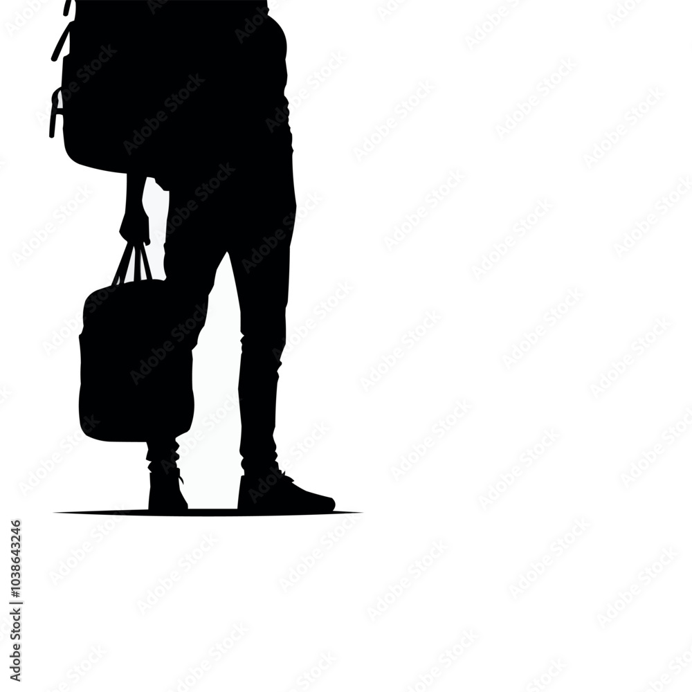 Poster vector standing with a bag over the shoulder silhouette in white background