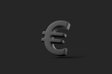 Black euro symbol against a dark background, symbolizing European currency, finance, and economic concepts in a modern design. 3D render illustration