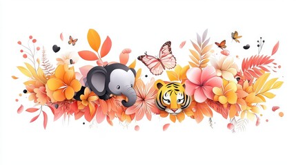 A set of jungle animal coloring pages featuring monkeys, tigers, and elephants, with playful designs and large spaces for kids to fill in with color.