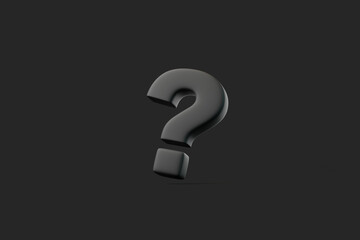 3D Black Question Mark on Dark Background