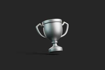 Silver trophy floating against a dark background, symbolizing achievement, success, or winning. 3D render illustration