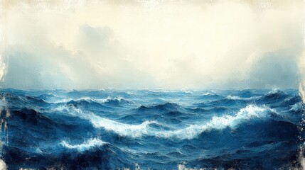 Fototapeta premium A powerful seascape with rough brushstroke technique and grain texture, capturing the ocean intensity, ideal for creating a striking digital poster for living rooms.