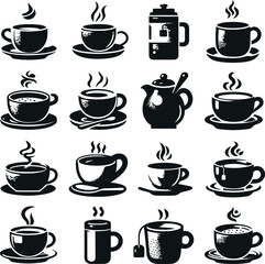set of coffee cups silhouette illustration
