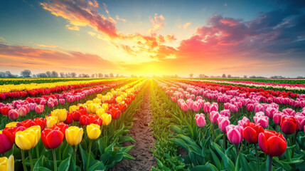 Vibrant Tulips in Full Bloom on a White Background