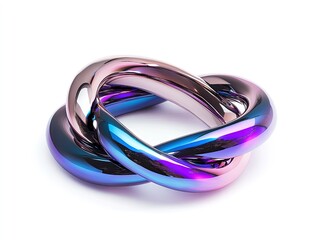 Elegant Intertwined Metallic Rings: A Stunning Poster Design for Sporty Interiors, Featuring Vibrant Purple and Blue Tones on a Chic White Background