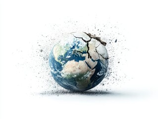 Cracked Globe Revealing Dry Earth, a watercolor representation of global warming's impact, illustrating environmental destruction and urgency.