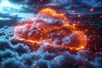 Obraz premium Digital Transformation and Cloud Computing in a Futuristic Neon Sky