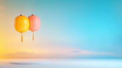 photograph showcasing elegant  lanterns with traditional motifs, beautifully arranged on a clean white background for a chic and modern presentation.